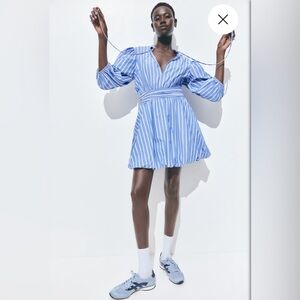 H&M blue, white and pink stripe bubble hem dress size S